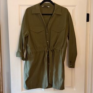 Zara Olive Green Midi Shirt Dress